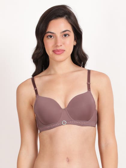 Susie Taupe Mauve Bottom Lace Trim With Charm Wired Bra