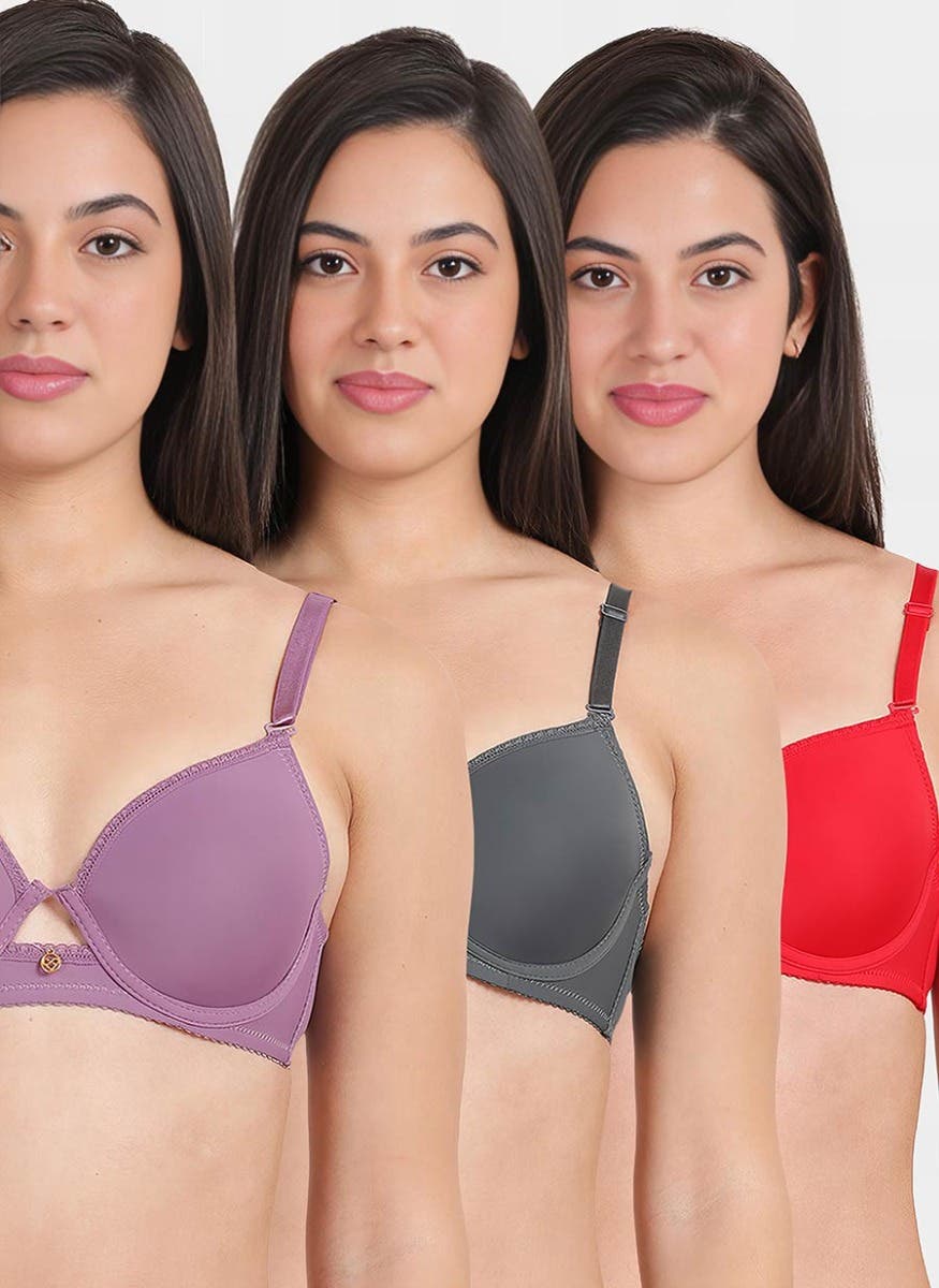 Susie Multicolor Lace Neckline With Centre Keyhole Wired Bra Combo