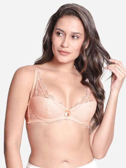 Susie Peach Lace Embellished Lightly Padded Wired Bra