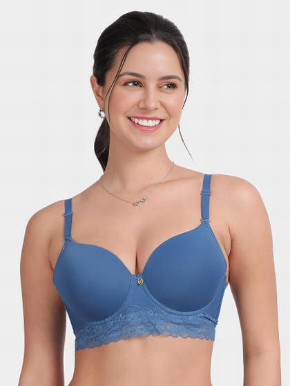 Susie Blue Steel Decorative Underband Lace Padded Wired Bra