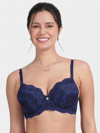 Susie Navy Blue Full Lace Padded Wired Bra