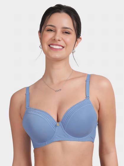 Susie Azurine Blue Lace Neckline Padded Wired Bra