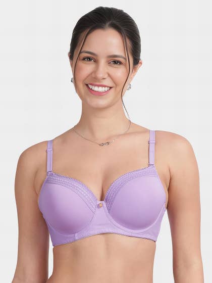 Susie Chinese Violet Lace Neckline Padded Wired Bra