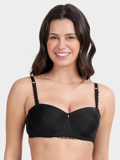 Susie Black Beauty Lace Strap Padded Wired Balconette Bra