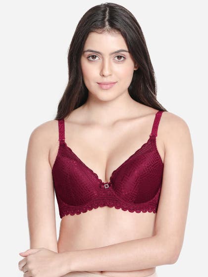 Susie Sangria Red Padded Wired 3/4th Coverage Full Lace Bra