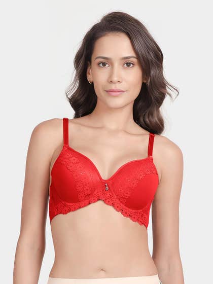 Susie Fiery Red Shiny Elastic Padded Wired Bra