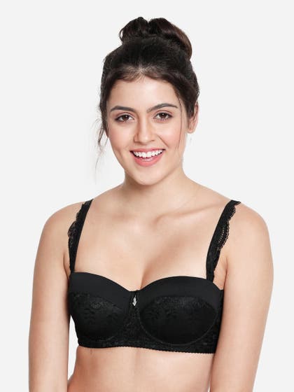 Susie Black Beauty Half Lace Cup Padded Wired Balconette Bra