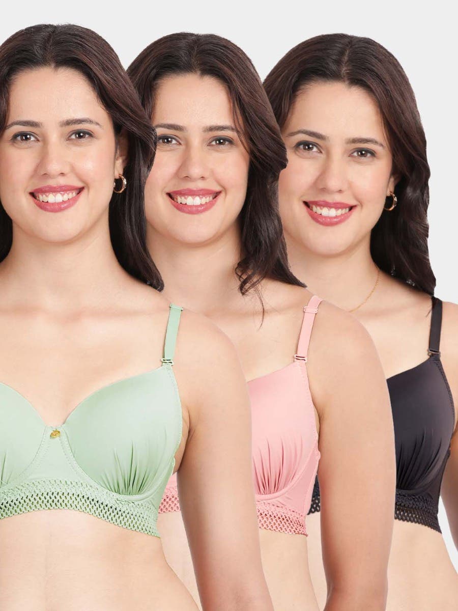 Susie Multicolor Gathered Cups Underband Lace Padded Wired Bra Combo A