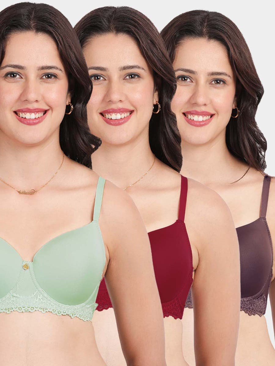 Susie Multicolor Bottom Lace Padded Wired Bra Combo A