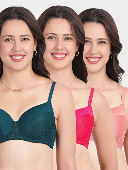 Susie Multicolor Half Lace Padded Wired Bra Combo A