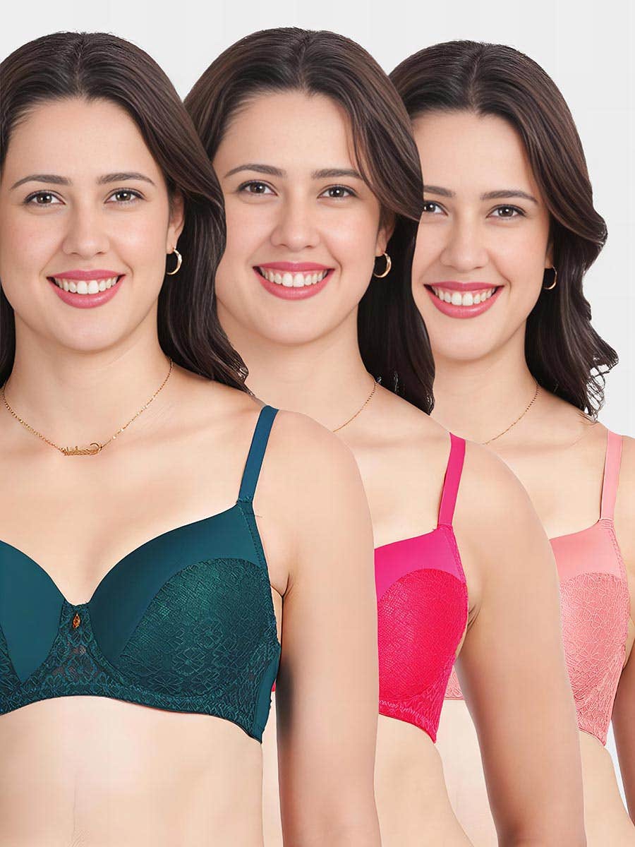 Susie Multicolor Half Lace Padded Wired Bra Combo A
