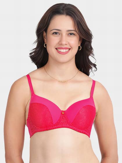 Susie Fuschia Half Lace Padded Wired Bra