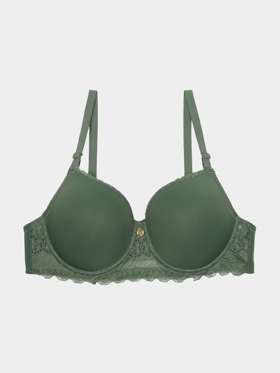 Susie Dark Forest Green Lace Neckline Padded Wired Bra