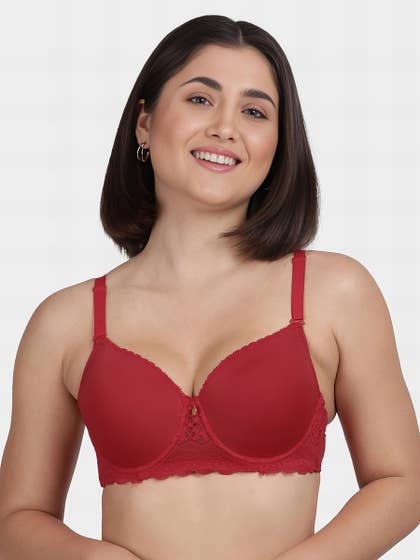 Susie Fiery Red Lace Neckline Padded Wired Bra