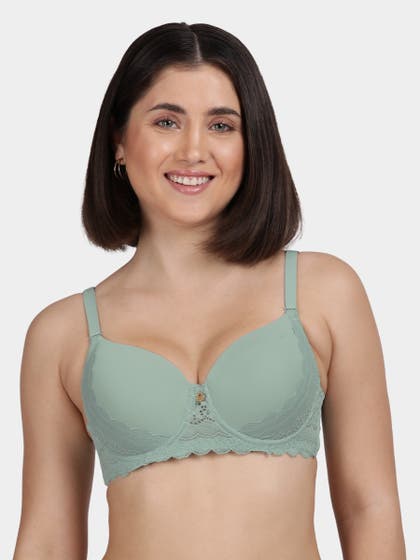 Susie Jadesheen Green Scallop Lace Padded Wired Bra
