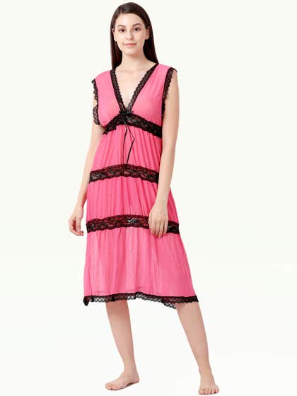 Shyle Pink Mesh Deep V-Neckline Babydoll