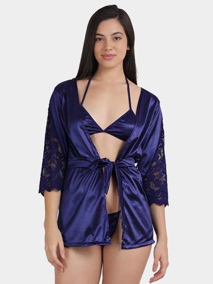 Shyle Dazzling Blue Mesh Panel Bell Sleeve Babydoll