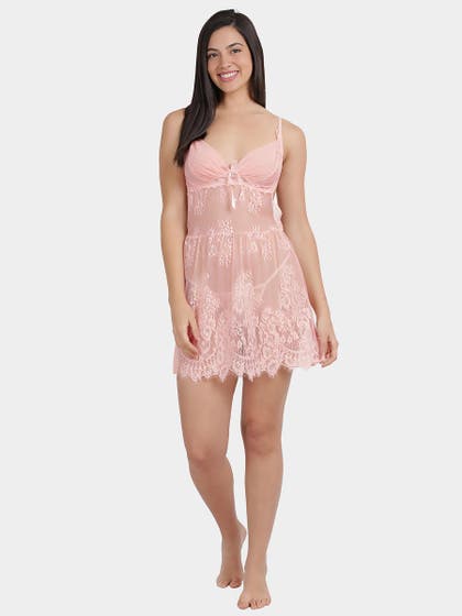 Shyle Baby Pink Fancy Back Full Lace Babydoll