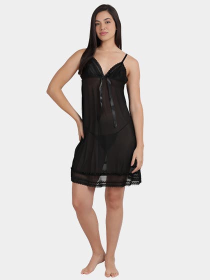 Shyle Black Beauty Triangle Cup Lace Hem Babydoll