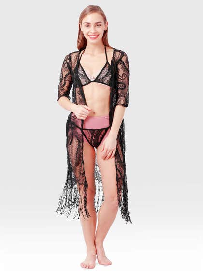 Shyle Black Meshed Lace Three Piece Sexy Babydoll