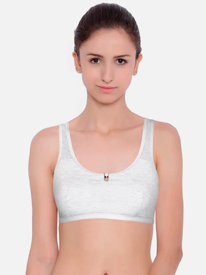 Shyle Grey Melange Beginners Bra With Button Embellished Neckline