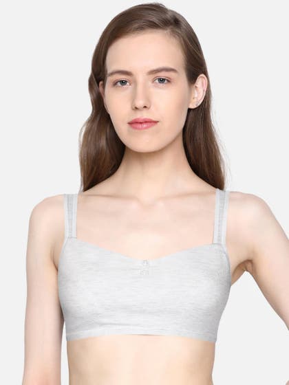 Shyle Grey Melange Princess Seam Button Embellished Beginners Bra