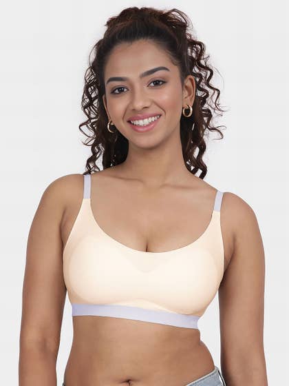 Shyaway Teens Pale Peach Contrast Band Padded Seamless Bra