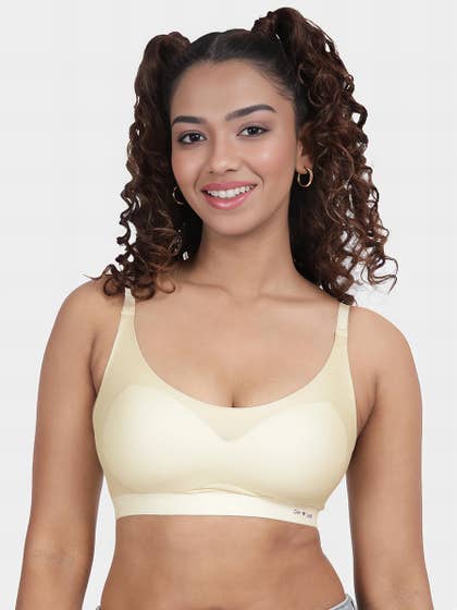 Shyaway Teens Pastel Yellow Contrast Band Padded Seamless Bra