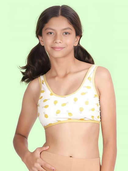 Shyaway Teens White Pineapple Wide Strap Slip On Bra