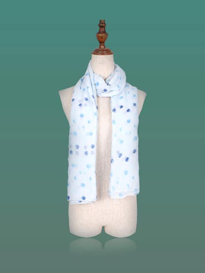 Shyle Delicate Blue Polka Print Viscose Scarf