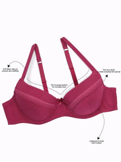 Susie Deep Burgundy Everyday Bra with Scalloped Lace Attached Cups