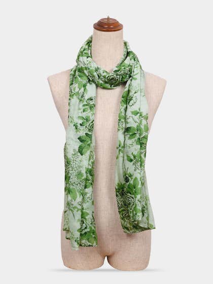 Shyle Green Floral Printed Cozy Soft Scarf