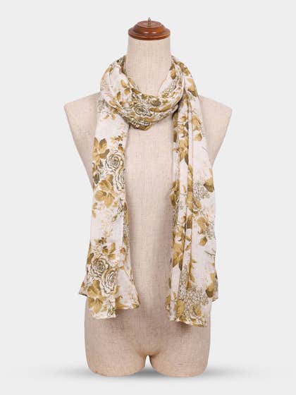 Shyle Light Brown Floral Printed Cozy Soft Scarf