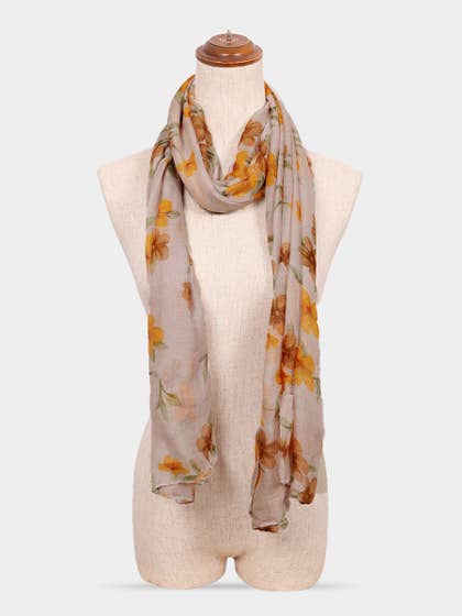 Shyle Yellow Brown Printed Abstract Cozy Soft Scarf