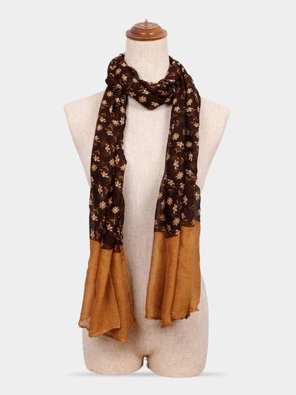 Shyle Honey Brown Scattered Floral Printed Cozy Soft Scarf