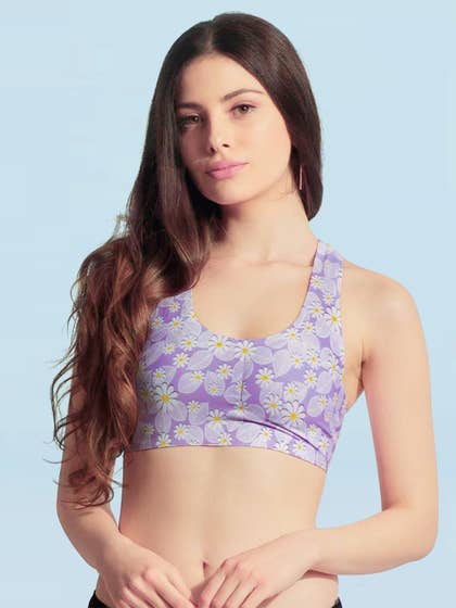 Shyaway White Lilac Laisy Daisy Print Sports Bra