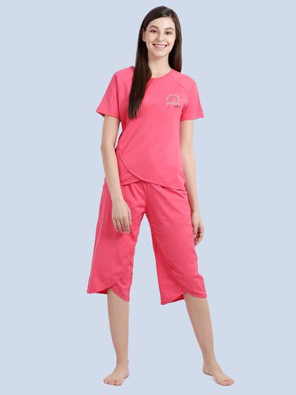  Shyaway Rose Pink Positive Vibe Half Sleeve Capri Set