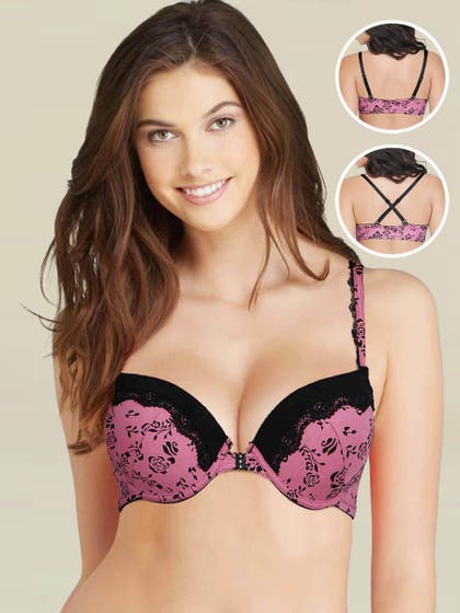 Shyle Rosewood Pink Floral Printed Front Open Bra
