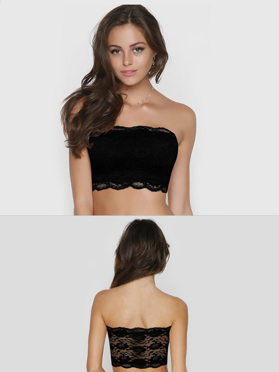 shyle black floral lace tube bra