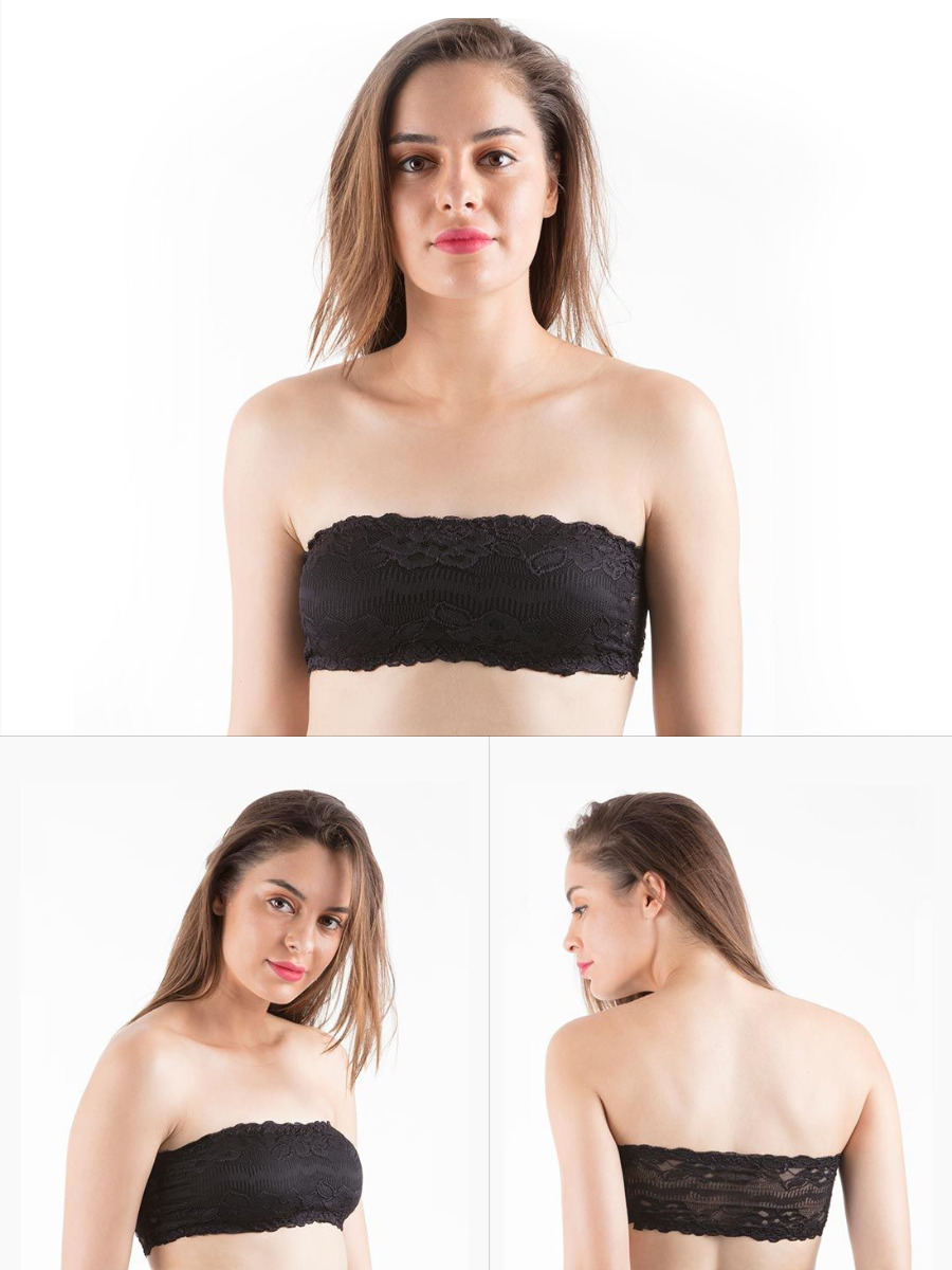shyle black lace padded tube bra