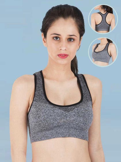 Shyle Black Mesh Neck RacerBack Sports Bra