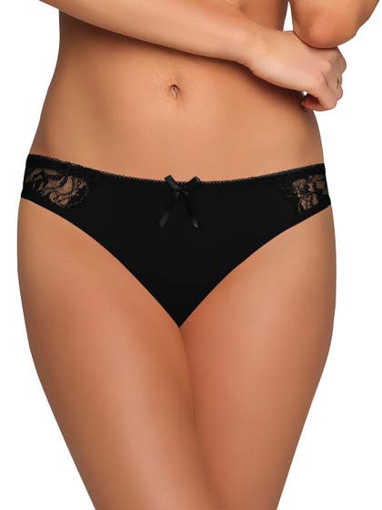 Shyle Black Super Soft Thong Panty With Lace At The Front