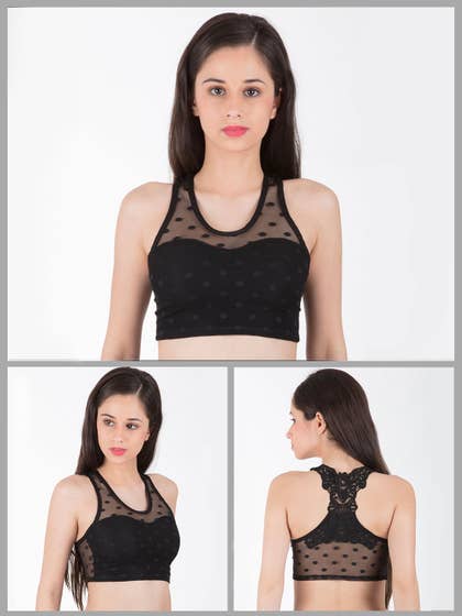 Shyle Black Top Sexy Mesh Cami Bra