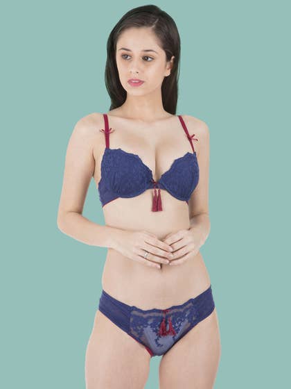 Shyle Blue Lace Attached Lingerie Set