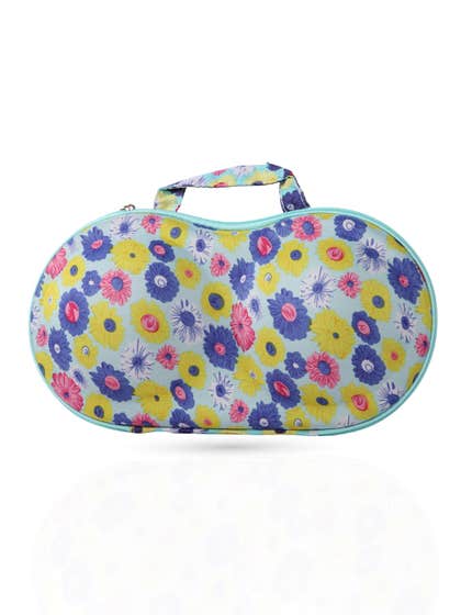 Shyle Blue Pink Flower Print EVA Travel Bra Bag