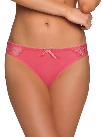 Shyle Coral Pink Super Soft Thong Panty With Lace At The Front