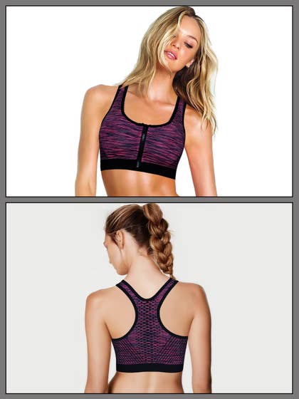 Shyle Dark Pink Front Zipper Racerback Sports Bra