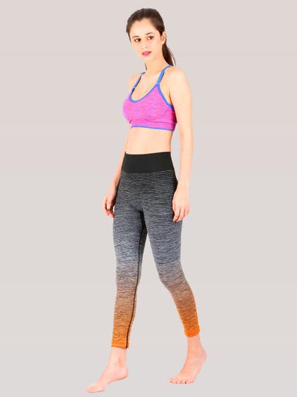 Shyle Double Shade Black Orange Stripes Sports Pant