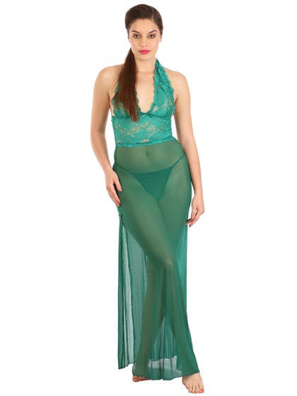 Shyle Emerald Green Halterneck Babydoll with High Slits