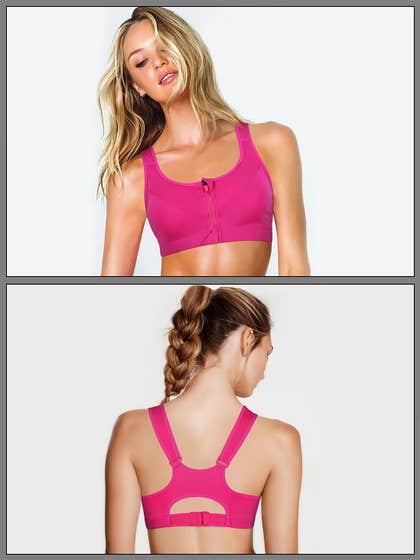 Shyle Fuschia Pink Locking Front Zipper Racerback Sports Bra